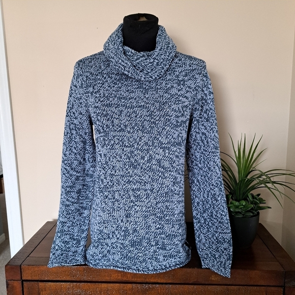 Calvin Klein Jeans Blue Sweater Chunky Knit Size Small Funnel Neck Long Sleeve - Picture 1 of 10